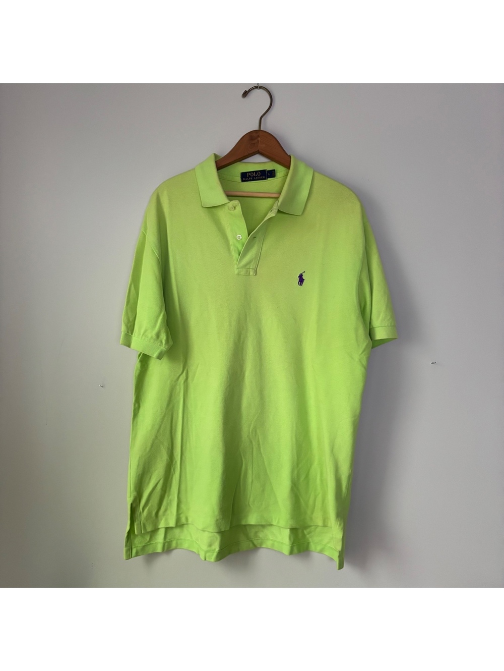 Polo Ralph Lauren Pique Polo Shirt Men's L Lime Green Purple Pony Classic